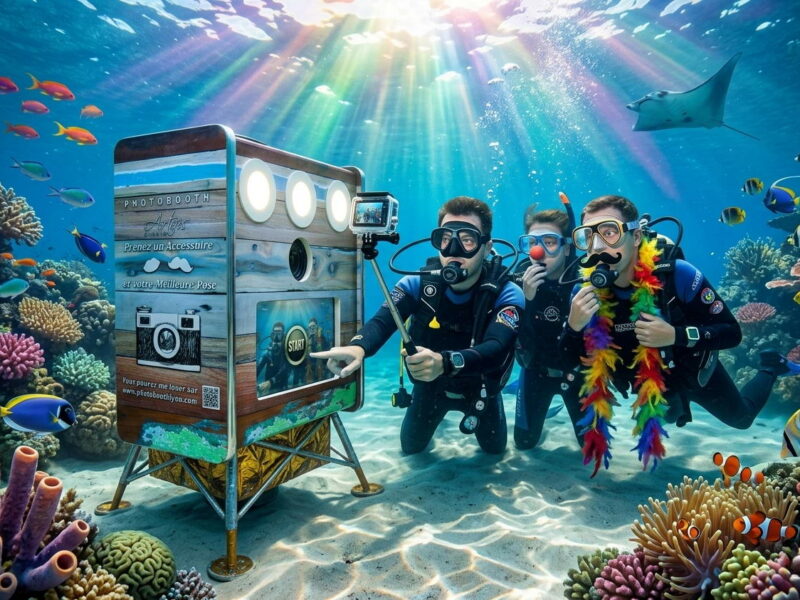 Location photobooth Provence : même sous l&rsquo;eau, impossible de résister à une photo souvenir