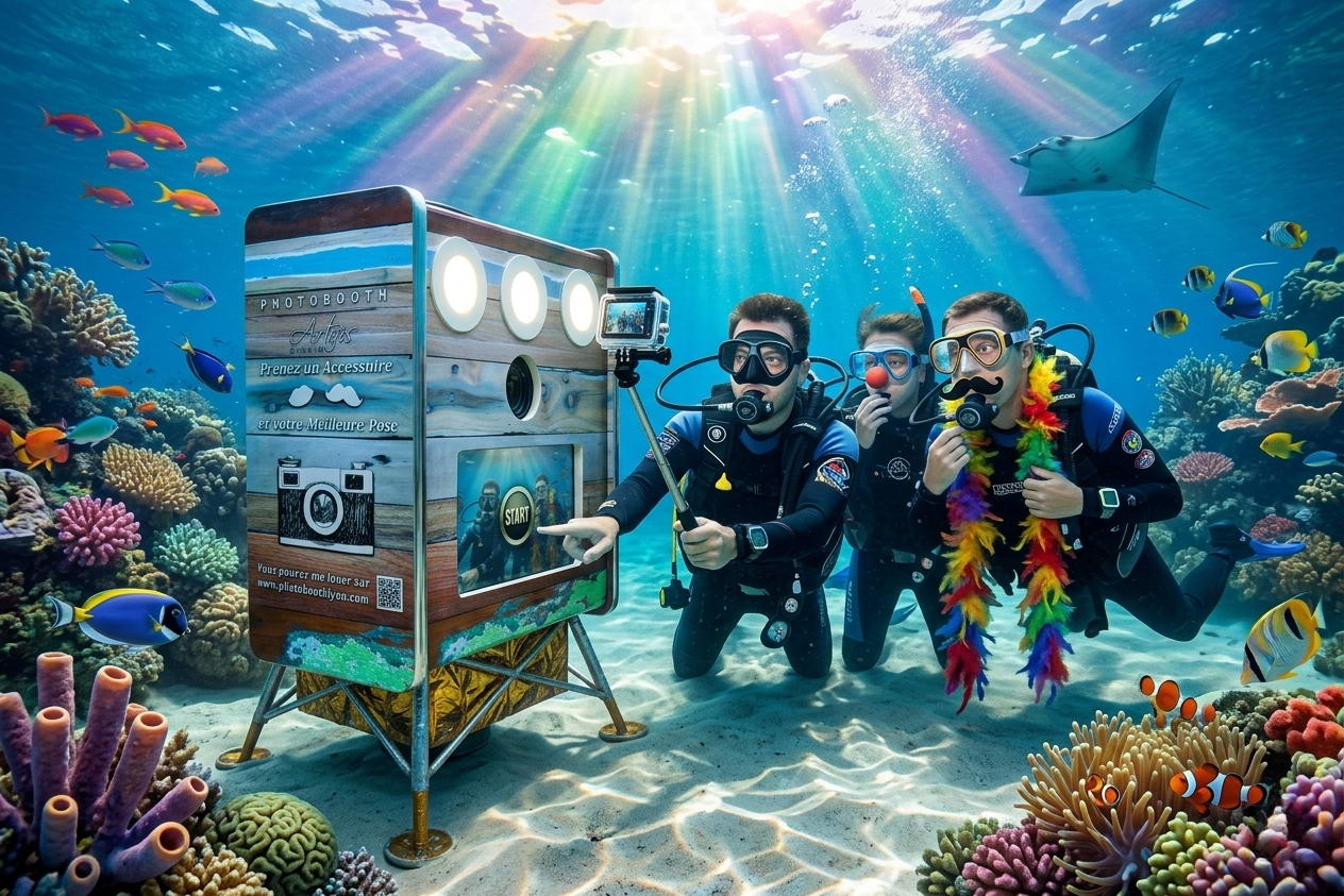 Location photobooth Provence : même sous l&rsquo;eau, impossible de résister à une photo souvenir